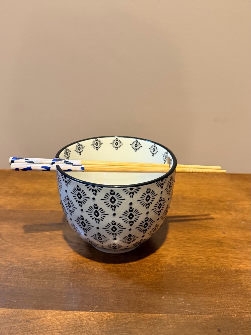 Home Essentials White and Black Patterned Ceramic Bowl